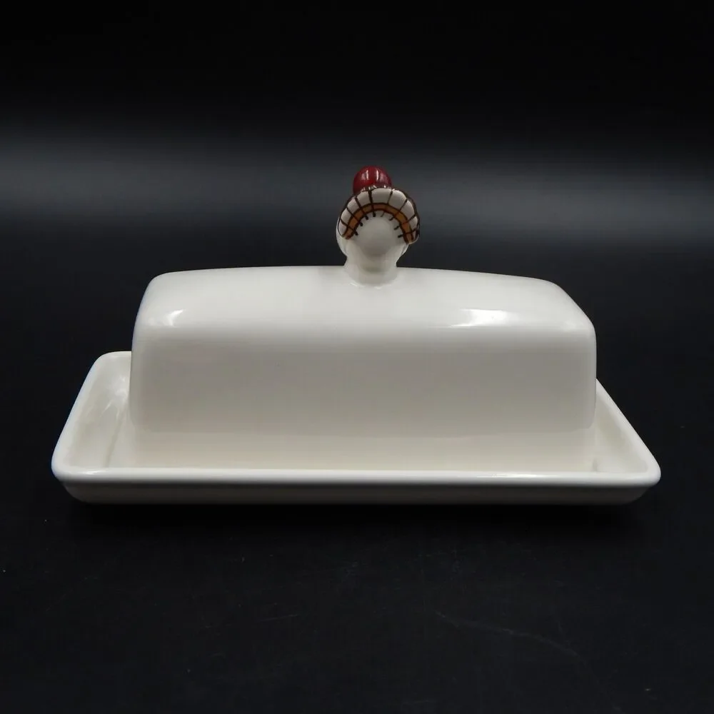 Pottery Barn Gobble Collection Turkey Butter Dish Porcelain Serveware